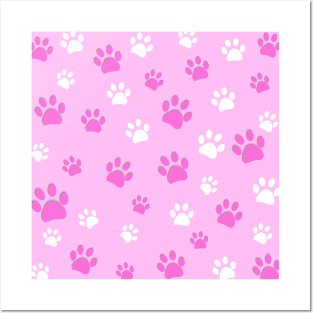 Pink paw prints pattern Posters and Art